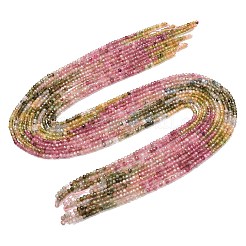 グラデーションカラーの天然マルチカラートルマリンビーズ連売り  ロンデル  ファセットビーズ  3x2mm  穴：0.5~0.6mm  約182個/連  15.35''（39センチメートル）&nbsp;G-D110-C02-02