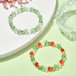 2 個 2 カラーガラスビーズストレッチブレスレットセット  積み重ね可能なブレスレット  薄緑  内径：2-3/8インチ（61mm）  1pc /カラー&nbsp;BJEW-JB10027-02