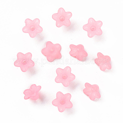 透明なアクリルビーズ  花  艶消し  ピンク  10x5mm  穴：1mm  約420個/50g&nbsp;X-PL554-02