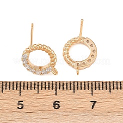 真鍮マイクロパヴェクリアキュービックジルコニアリングスタッドピアス金具  カン付き  ゴールドカラー  12x10mm  穴：1.2mm  ピン：0.8mm&nbsp;KK-Z133-02G-02