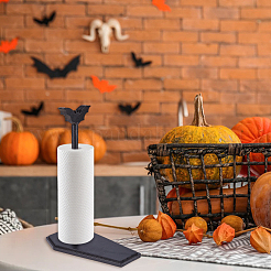 ハロウィーンの木製バットペーパータオルホルダー  キッチン バスルーム用ペーパータオル ロール ホルダー  ブラック  359x126x215mm&nbsp;FIND-WH0199-40