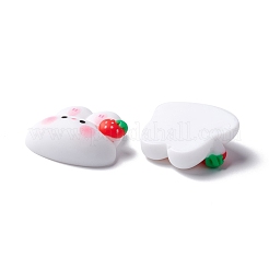 樹脂カボション  イチゴとウサギの頭  ホワイト  20.5x21.5x7mm&nbsp;RESI-C008-04