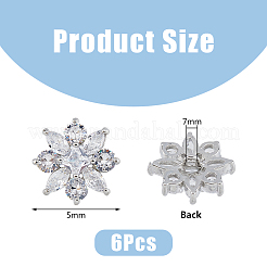 6穴亜鉛合金シャンクボタン1個  キュービックジルコニア付き  花  プラチナ  15mm  穴：7mm&nbsp;FIND-DC0005-27