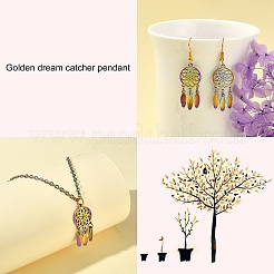 イオンプレーティング(IP) 201ステンレスペンダント5個  羽付きネット/ウェブ  虹色  32x14x1mm  穴：1.5mm&nbsp;STAS-SZ0002-13