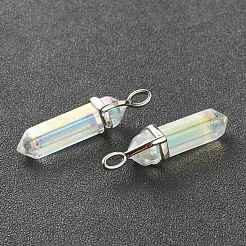 ガラスチャーム  プラチナトーンの真鍮パーツ  弾丸  クリアAB  39.5x12x11.5mm  穴：4.5x2.8mm&nbsp;G-M378-01P-C01