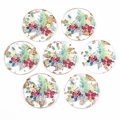 透明エポキシ樹脂ペンダント  金箔  3dプリント  花柄とフラットラウンド  カラフル  39~40x3mm  穴：1.6mm&nbsp;X-KY-S163-138