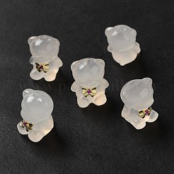 ナチュラルホワイトカルセドニービーズ  金色の真鍮の蝶結びのクマ  14.5x12x11mm  穴：1.2mm&nbsp;G-B100-03