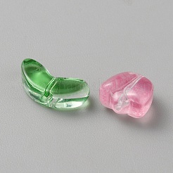 透明ガラスビーズ  フラワー＆リーフ  パールピンク  6.5~9x9~14x4~5mm  穴：1mm&nbsp;GLAA-WH0045-17E