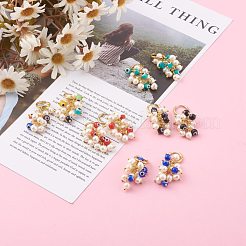ナチュラルパールクラスターピアス  イーブルアイランプワークビーズと304ステンレススチールのフープピアス金具付き  ゴールドカラー  ミックスカラー  42x17mm  ピン：1mm&nbsp;EJEW-JE04515