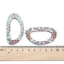印刷された天然バスウッドの大きなペンダント  バックランダムカラー  文字d  ミックスカラー  54.5x30x3mm  穴：1.5mm&nbsp;WOOD-S045-039-M