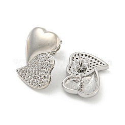 ハートクリアキュービックジルコニアスタッドピアス  女性のための真鍮のアクセサリー  プラチナ  13x19mm&nbsp;EJEW-N054-46P
