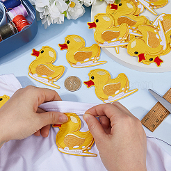 コンピューター刺繍ポリエステルアイロン接着/縫い付けパッチ  マスクと衣装のアクセサリー  アップリケ  アヒル  ゴールド  65x80x1.2mm&nbsp;PATC-WH0003-60A