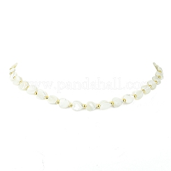女性用天然シェルハート＆アロイビーズネックレス  ホワイト  15.98インチ（40.6cm）&nbsp;NJEW-TA00129