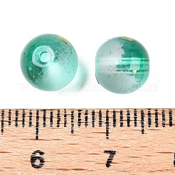 つや消しベーキングペイントガラスビーズ  黄金のグリッターパウダーで  ラウンド  ティール  8~8.5mm  穴：1.4~1.6mm&nbsp;X1-DGLA-N005-8mm-09