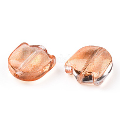 スプレー塗り透明ガラス・ビーズ  グリッターパウダー付き  チューリップの花  サンゴ  9x9x5.5mm  穴：1mm&nbsp;GLAA-T022-26-D01