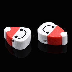手作り樹脂粘土ビーズ  サンタクロース/ファーザークリスマス  レッド  9~14x7~9x4~4.5mm  穴：1.2~1.5mm&nbsp;CLAY-N007-008