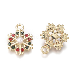 金メッキ合金チャーム  ラインストーンとアクリルの模造パール  スノーフレーク  クリスマスのために  カラフル  15x11x3.5mm  穴：1.7mm&nbsp;LS-X-PALLOY-L228-013G