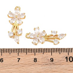 真鍮製マイクロパヴェキュービックジルコニアペンダント  花のチャーム  18KGP本金メッキ  透明  25x11x3mm  穴：1.4mm&nbsp;CU-CBA7392-12G-01