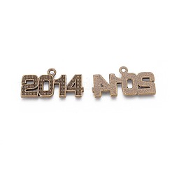 チベットスタイル年2014数のペンダント  鉛フリーとニッケルフリー  アンティークブロンズ  19x36x2mm  穴：2.5mm&nbsp;LS-TIBEP-Q012-AB-FF
