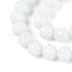 オペークソリッドカラーガラスビーズ連売り  ラウンド  ファセット（96ファセット）  ホワイト  10mm  穴：1mm  約68~70個/連  60~61cm&nbsp;GLAA-R095-P10mm-01