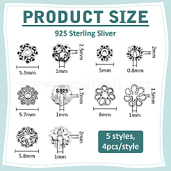 20個 5スタイル レトロ 925スターリングシルバービーズキャップ  花  アンティークシルバー  5~6x1.5~2.5mm  穴：0.8~1mm  4個/スタイル&nbsp;STER-BC0004-10