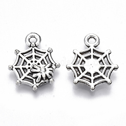 合金のチベット風チャーム  鉛フリー＆カドミウムフリー  スパイダー＆ウェブ  アンティークシルバー  17x14x2.5mm  穴：1.4mm  約500個/500g&nbsp;TIBE-N010-12AS-RS