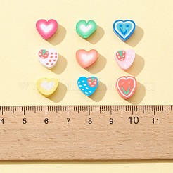 100個の手作りポリマークレイビーズ  ハート  ミックスカラー  7~10x8~10.5x4~5mm  穴：1.5mm&nbsp;CLAY-FS0001-26