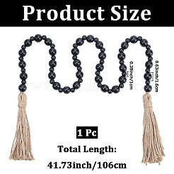 丸型天然木ビーズ 壁掛け装飾 1個  ジュートより糸付き  ブラック  1020~1060mm&nbsp;HJEW-CN0001-38A