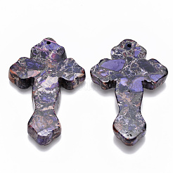 インペリアルジャスパーペンダント  染め  クロス  パープル  60~61.5x38~39.5x7~8mm  穴：1.8mm&nbsp;G-R457-06B
