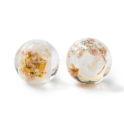 手作りのゴールド＆シルバーの箔ランプワークビーズ  ラウンド  ホワイトスモーク  10~10.5mm  穴：1.6~1.8mm  約40個/連  14.57インチ（37cm）&nbsp;GLAA-G107-07B-14