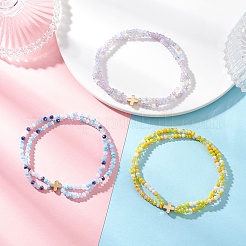 マルチ連ガラスビーズストレッチブレスレット3個  クロス  ミックスカラー  内径：2-1/8インチ（5.5cm）&nbsp;BJEW-JB12623