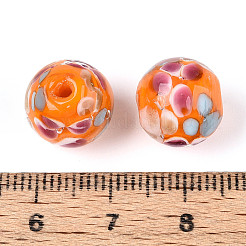 手作りランプワークビーズ連売り  インナーフラワー  ラウンド  ダークオレンジ  11.5~12.5x10.5~11.5mm  穴：1.2~1.5mm  約45個/連  19.69~21.26''（50~54センチメートル）&nbsp;LAMP-T007-04M