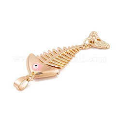 合金エナメルビッグサイズペンダントトップ  ゴールドカラー  ナザールボンジュウのチャームが付いた魚の骨  ピンク  54x21x5.5mm  穴：7.5x4mm&nbsp;ENAM-Z012-03B