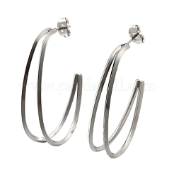 304ステンレススチールスタッドピアス  2層C字型  ステンレス鋼色  40x10mm&nbsp;EJEW-F361-22P