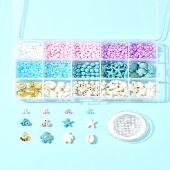 合成ターコイズとシードビーズのブレスレット作りキット  ミックスカラー  4~18x0.8~14x0.8~9mm  穴：1~2mm&nbsp;DIY-FS0007-01