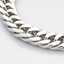 変色しにくい304ステンレススチールのダブルリンクチェーンブレスレット  カニカン付き  多面カット  ステンレス鋼色  8-5/8インチ（220mm）  14x5mm&nbsp;STAS-E063-09