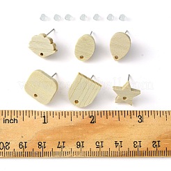 12個 6スタイル アッシュウッドスタッドピアス金具  304ステンレススチールピンとプラスチック製イヤーナット12個付き  混合図形  4~17x4~15mm  穴：1~2mm  ピン：0.7mm  2個/スタイル&nbsp;EJEW-FS0001-13