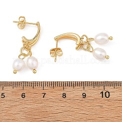 天然養殖淡水パールダングルピアス  女性のための真鍮のスタッドピアス  ゴールドカラー  30x12mm&nbsp;EJEW-JE07383