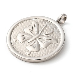 変色しない304ステンレススチールペンダント  ステンレス鋼色  フラットラウンド  蝶  31x25x2mm  穴：4mm&nbsp;STAS-C086-06B-P