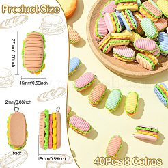 40本8色レジンペンダント  銀合金アイピン付き  ハンバーガー  ミックスカラー  27x15x15mm  5個/カラー&nbsp;RESI-CJ0004-50