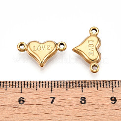 304ステンレススチールコネクタチャーム  ラブハートリンク  イオンプレーティング（ip）  18KGP本金メッキ  10x17x3mm  穴：1.4mm&nbsp;STAS-N109-70G