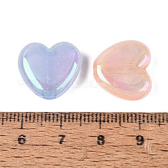 蓄光性不透明UVメッキアクリルビーズ  虹色の  ハート  暗闇で光る  グリッターパウダー付き  ミックスカラー  15x16x6mm  穴：2.5mm&nbsp;OACR-Q204-20