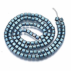 電気メッキ磁気無し合成ヘマタイトビーズ連売り  コラム  ライトスカイブルー  3.5x3mm  穴：1mm  約127~128個/連  15.75インチ〜15.94インチ（40cm〜40.5cm）&nbsp;G-T114-62-08