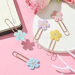 ポリエステル刺繍花しおり  ローズゴールドの鉄のペーパークリップ  ミックスカラー  58x25x3.5mm&nbsp;AJEW-JK00280