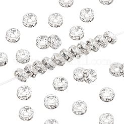 真鍮製ラインストーンスペーサービーズ  グレードA  ストレートフランジ  ロンデル  クリスタル  銀  5x2.5mm  穴：1mm  200個/箱&nbsp;RB-NB0001-10