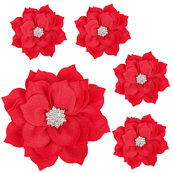 ポリエステルとラインストーンの装飾アクセサリー  ドレス衣装の装飾用  花  レッド  77~80x26mm&nbsp;DIY-WH20063-015B
