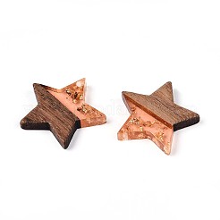 樹脂＆ウォールナットウッドペンダント  スター  金フォイル  ライトサーモン  20.5x22~22.5x3~3.5mm  穴：1.5mm&nbsp;RESI-T057-38B