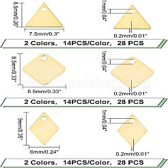 84個6スタイル真鍮チャーム  長持ちメッキ  三角形と菱形  ミックスカラー  6.5~9x6~8.5x0.2mm  穴：1mm  14個/スタイル&nbsp;KK-FH0002-63