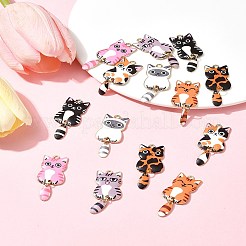14本7色合金エナメルペンダント  ゴールドカラー  猫のチャーム  ミックスカラー  39x15.5x2mm  穴：2mm  2個/カラー&nbsp;FIND-FS0002-99