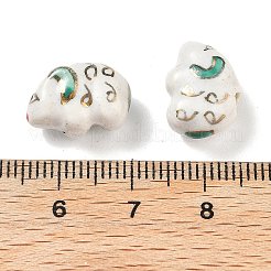 手作りの陶器ビーズ  手描きの陶器ビーズ  ゴールド観賞  マウス  ホワイト  10.5x8x15mm  穴：1.5mm&nbsp;PORC-L079-12